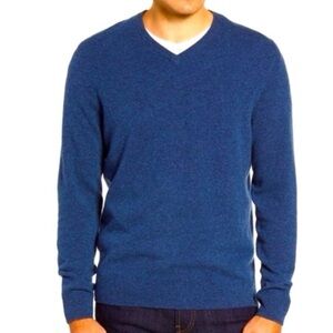 Club Room Men's 100% Luxury Cashmere V-neck Long Sleeve Blue Sweater Size M